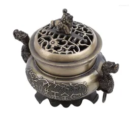 Fragrance Lamps 1Pc Chinese Style Antique Alloy With Lid Aroma Stove Double Dragon Incense Burner Buddhist Religious Home Supplies