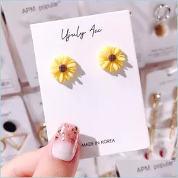 Stud Sweet Acrylic Small Daisy Stud Earrings For Women Girls New Flower White And Yellow Earring Wedding Bridal Party Holiday Jewelry Dhzq0