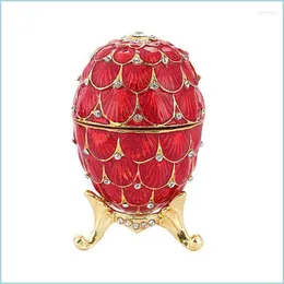 Jewelry Pouches Bags Jewelry Pouches Bags Elegant Enameled Egg Rhinestone Easter Decorative Hinged Trinket Box Unique Gift For Home Dht71