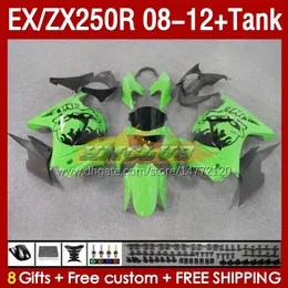 카와사키 닌자 ZX250R을위한 OEM 페어링 탱크 ZX 250R ZX250 EX250 R 08-12 163NO.25 EX250R 08 09 10 11 12 ZX-250R 2008 2009 2012 2012 주사 페어링 두개골 검은 색