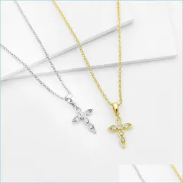 Pendant Necklaces Plated Sier Cross Pendant Necklace For Woman Girls Ladies Birthday Party Chain Colgante Collares Fine Jewelry 764 Z Dhwhc