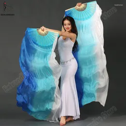 무대웨어 실크 베일 배꼽 댄스 팬 180cm 액세서리 여성 손으로 염색 된 수직 색상 1 쌍 2 피스