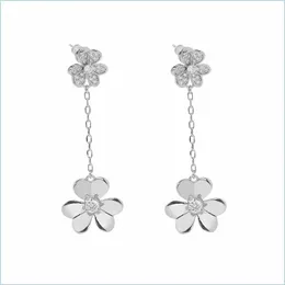 Danglelier lustre lustre gota entrega 2021 van 18k Gold Gold Sier Fashion Fashion Clover/tr￪s folhas Dangle Flor Flor Long Clee Dhxgf