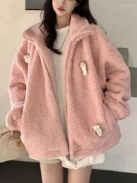 Women's Jackets Korobov Fashion Streetwear Thick Lamb Wool Bear Zipper Oversized Outwear Standing Collar Coat Manteau Femme Hiver