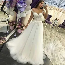 Hochzeitskleid Spitze Applikationen Kleider Sheer Tüll O-Ausschnitt Robe De Mariee Formelle Brautkleider Vestido Novia