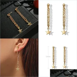 Dangle Chandelier Dangle Tassel Star Earrings Gold Color Chain Angle Long Statement Ear For Wedding Women Elgant Girls Wholesale Jew Dhpij