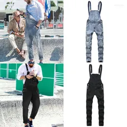 Jeans da uomo Uomo 2022 Fashion Casual Losse Pocket Salopette Comode tute di jeans Pantaloni con bretelle Plus Big Size Uomo Nero Y1