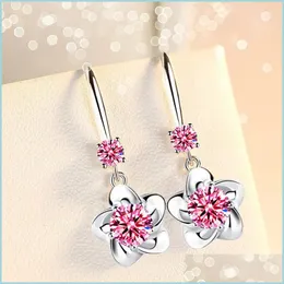 Stud 925 Sterling Sier New Womens Fashion Jewelry Pink Blue White Crystal Zircon Long Tassel Flower Hook Type Type Accore 792 Z2 Drop de DH9S0