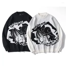 Camisolas masculinos Harajuku Japanese Anime Graphic Sweater Men Hip Hop Streetwear 2022 Pullover de tamanho grande de outono para mulheres moda