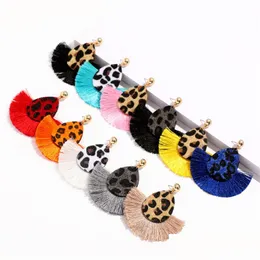 Dangle Chandelier Sector Leopard Print Tassel أقراط مطلية بالذهب