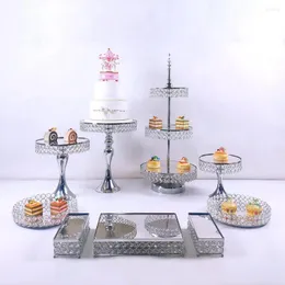 Bakeware Tools DIY 1pc Silver Metal Electroplate Acrylic Mirror Cake Stand Set Display Wedding Birthday Party Dessert Cupcake Plate Rack
