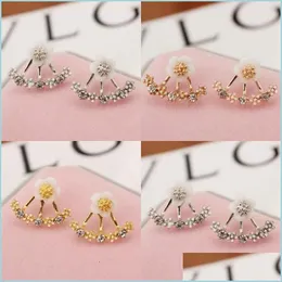 Stud Anti Allergic Pure Jewelry S925 Sterling Sier Daisy Flower Front And Back Two Sided Stud Earrings Ear Nail Korean Drop Delivery Dhz01
