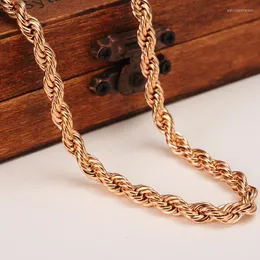 Naszyjniki wiszące 5 mm bogate męskie męskie kobiety 18 K Rose Solid Gold wykończenie grube szyjki Naszyjnik Drobny łańcuch liny 50 cm lub 60 cm ”