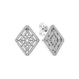 Autentisk 925 Sterling Silver Geometric Line Stud Earring med originall￥da f￶r Pandora CZ Diamond Wedding Party Jewelry for Women Girls Gift Earrings