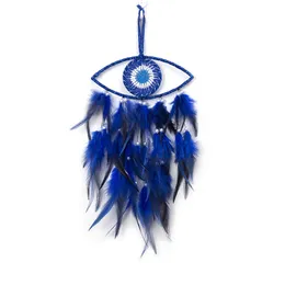 Evil Eye Dream Catcher Decorative Figurines Blue Feather Dream Catchers for Bedroom Wall Hanging Ornaments Handmade Christmas Blessing Festival Gift 1223249