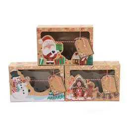 صناديق التغليف الأوروبية Kraft Paper Candy Biscuit Box Christmas Krafts Paper Gingerbread Box PVC Window Cake Gift Boxlt101