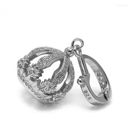 Collane con ciondolo 18.4x12.5mm Pendenti con corona cava in argento sterling con zirconi per collana di nappe di perle fai-da-te Risultati di gioielleria raffinata SP-CZ005