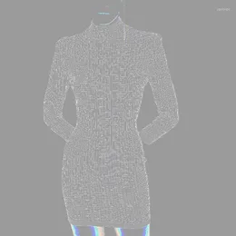 Casual Dresses HIGH QUALITY Est 2022 Runway Baroque Designer Fashion Women's Long Sleeve Geometrical Jacquard Knitted Sheath Dress