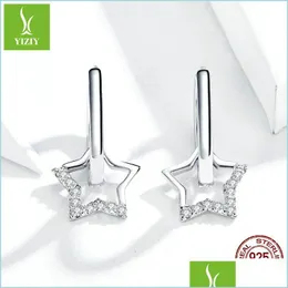 Urok Real 925 Sterling Sier Charm Hollow Star Hoop Kolczyki dla kobiet Sterling-Sier-Jewelry Małe kreolskie kolczyki Boucle Doreille 378 DH9EJ