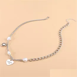 Pendant Necklaces Fashion Jewelry Vintage Hip-Pop Faux Pearl Letter Lover Heart Pendant Necklace Women Choker Necklaces 3829 Q2 Drop Dh6Lw