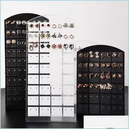 Smyckespåsar väskor smycken påsar 2Size Plastic Earrings Ear Stud Display Rack Screen Earring Stand Holder Storage Box Black Whit Dhphi