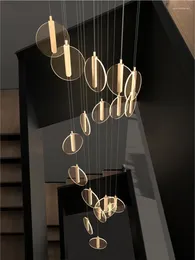 Pendant Lamps Stair LED Chandelier Modern Villa El Lobby Hanging Lamp Creative Duplex Loft Rotating Long Home Decoration