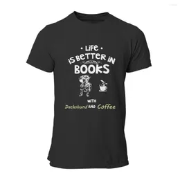 As camisetas masculinas a vida são melhores em livros com um dachshund e jogos de camisetas de coffe roupas por atacado Kawaii de tamanho grande roupas de tamanho