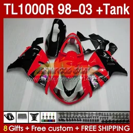 Fairings Tank Fairings لـ Suzuki TL-1000R SRAD TL-1000 TL 1000 R 1000R 98-03 هيكل الجسم 162NO.136 TL1000R 1998 1999 2000 01 02 03 TL1000 R 98 99 00 2001 2002 2003 Fairing Red Black BLK