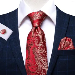 Bow Binds Hi-Tie Red Paisley Box Luxus für Männer Hanky ​​Manschettenknöpfe Set Seiden Krawatte formelle Kleider Geschenke Herren Krawatten Hochzeitsgeschäft