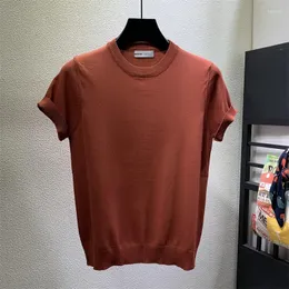 남자 T 셔츠 2022 남성 티셔츠 풀오버 여름 패션 짧은 슬리브 라운드 칼라 티 셔츠 남자 슬림 한 단색 니트 티 탑 B15