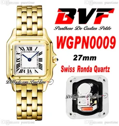 BVF WGPN0009 Swiss Ronda Quartz Ladies Watch 27mm 18k Yellow Gold White Dial Black Roman Rostfri Steel Armband Womens Watches Super Edition Puretime C3