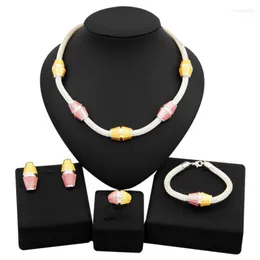 Collana Orecchini Set Yulaili Fashion Geometry Design Dubai Gold Bridal Chain Stud Bracciale Anello Gioielli all'ingrosso