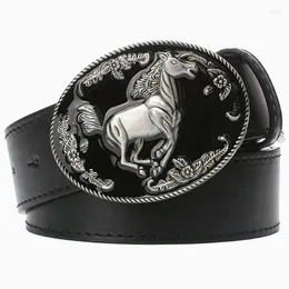 Belts 2022 Fashion Men's Belt Metal Buckle Pu Leather Steed Sign House Waistband Gift For Men Casual Trousers