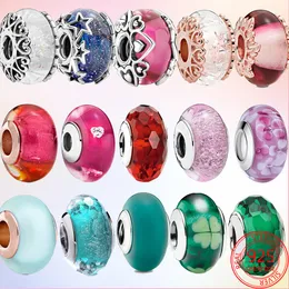 Prata Esterlina 925 Pendente Feminino Contas Jóias de Alta Qualidade Presente Atacado Rosa Murano Vidro Verde Murano Conta Fit Pandora Charms Pulseira Faça Você Mesmo