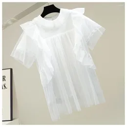 Женские блузки reffled Mesh Doll Rush Women Fashion Fashion Tshirt 2022 Летние девочки.