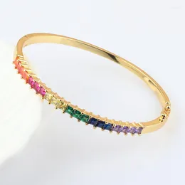 Bangle Shiny Cz Fine Fashion Bracelet Rainbow Colorful Square Crystal Tennis Chain Gorgeous Trendy Baguette Cubic Zirconia Bangles
