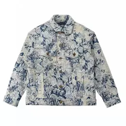 Novo outono e inverno jaquetas masculinas designer destrói bordado flor velha denim roupas design coreano sentido jacquard casaco esportivo