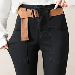 Women's Jeans Women's High Stretch Black Women With Belt Skinny Pencil Pants 2022 Spring Fashion Tassel Casual Denim Trousers