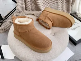 2022 Winter Ultra Mini Platform Boot Designer Ankle Snow Fur Boot Brown Australia Warm Booties For Woman Real Leather EU35-44