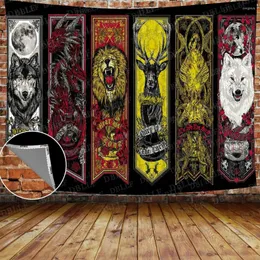 Tapissries Simsant Video Game Tapestry Movie Totem Wolf Backdrop Angel and Satan For Living Room Decor