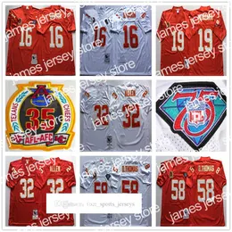 قمصان كرة قدم جديدة لكرة القدم ، قمصان كرة القدم NCAA 75 Vintage Football 58 Derrick Thomas Jerseys Mitchell Ness 16 Len Dawson 19 Joe Montana 32 Mar