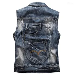 Men's Vests Men's Large Size Autumn Product Waistcoat Motorcycle Denim Vest Patch Pocket Tooling