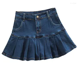 Skirts Spring Summer High Waist Blue Jeans Skirt Women Preppy Style Ruffle Party Mini Denim Lolita Pleated Jupes Feminino