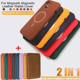 Estuches para teléfonos celulares para Magsafe Magsafe Funda de silicona de carga inalámbrica magnética iPhone 13 12 11 Pro MAX Mini XR XS Titular de la tarjeta Cartera de cuero W221014
