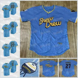 Camisas de beisebol NOVAS roupas de beisebol universitário Corbin Burnes 2022 City Connect Brewers Jersey All Star Christian Yelich Willy Adames Josh Hader Victor Caratini