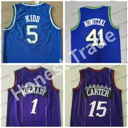 Retro Dirk 41 баскетбольная майка Kidd Throwback 15 Vince Tracy 1 Carter McGrady Purple сшитый мужские винтажные майки сетки