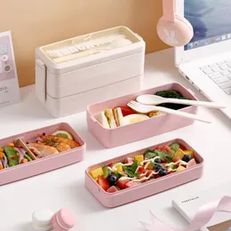 Servis upps￤ttningar 3 pack stapelbara bento box japansk lunch kit 900 ml b￤rbar 3-i-1 fack vete halm m￥ltid f￶rberedande containrar