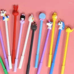 4 Stück Cartoon-Gelstift, 0,5 mm, niedliches Neuheits-Briefpapier, Kawaii-Student, blaue Signatur, Schulbedarf