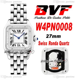 BVF W4PN0008 Swiss Ronda Quartz Ladies Watch 27mm Diamonds Bezel White Dial Black Roman Stainless Steel Bracelet Womens Watches Super Edition Puretime E5