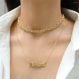 Chains Vintage Multi-layer MAMA Letter Necklace Pendant Women Hip Hop Copper Gold Plated Link Chain Zircon Necklaces Mothers Gift